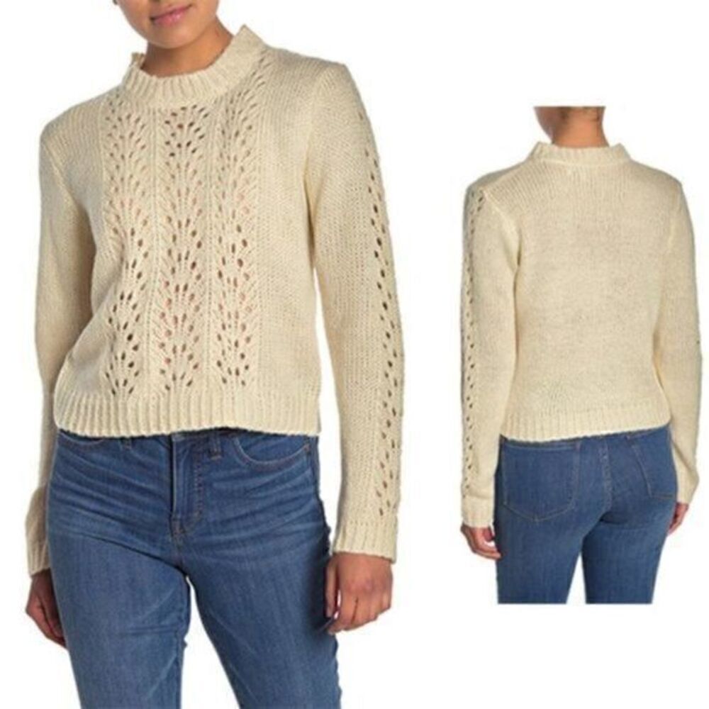 Woven Heart Nordstrom Sweater Open Stitch Ivory XS